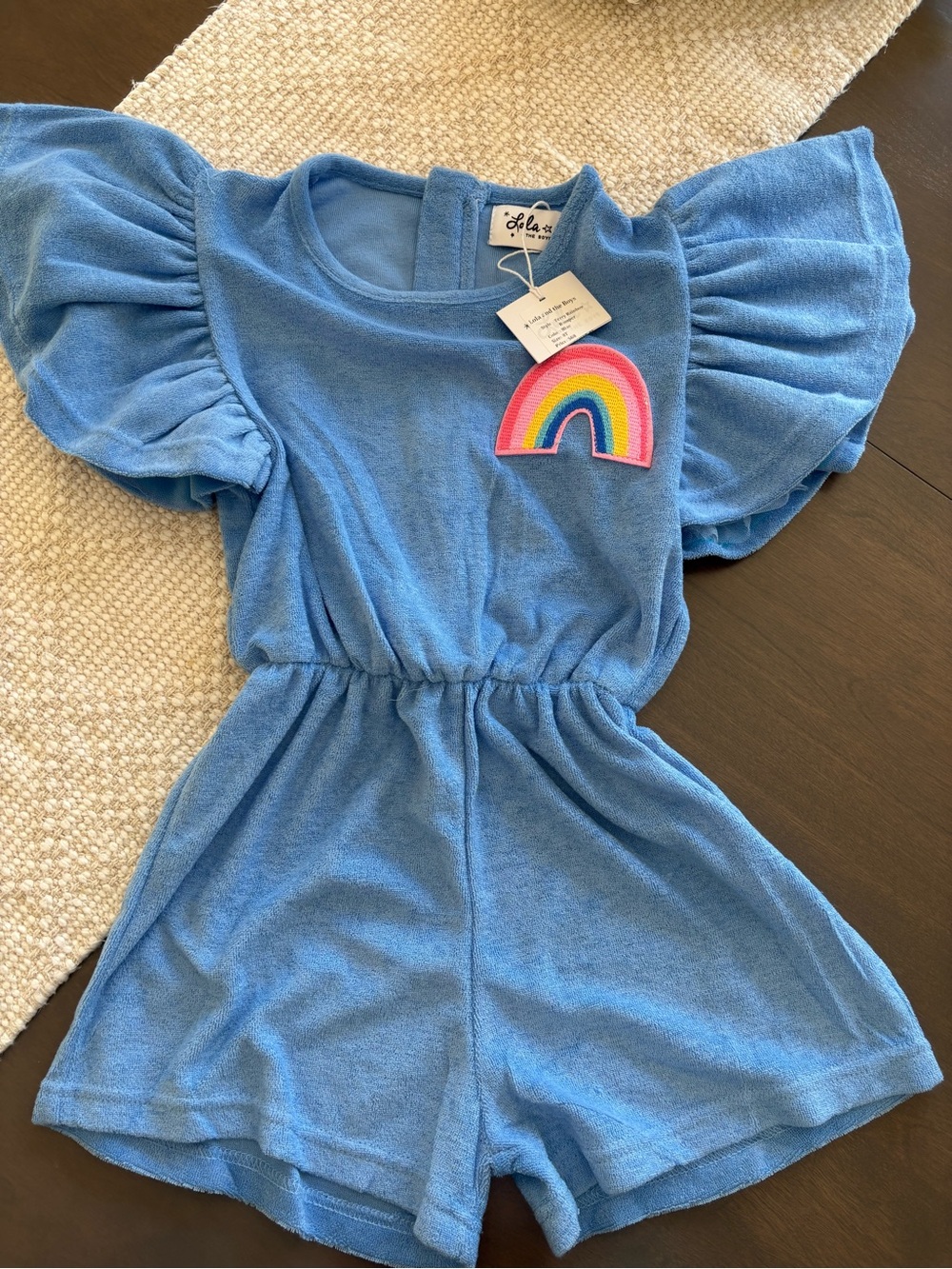 Light Blue Terry Romper with Rainbow Patch